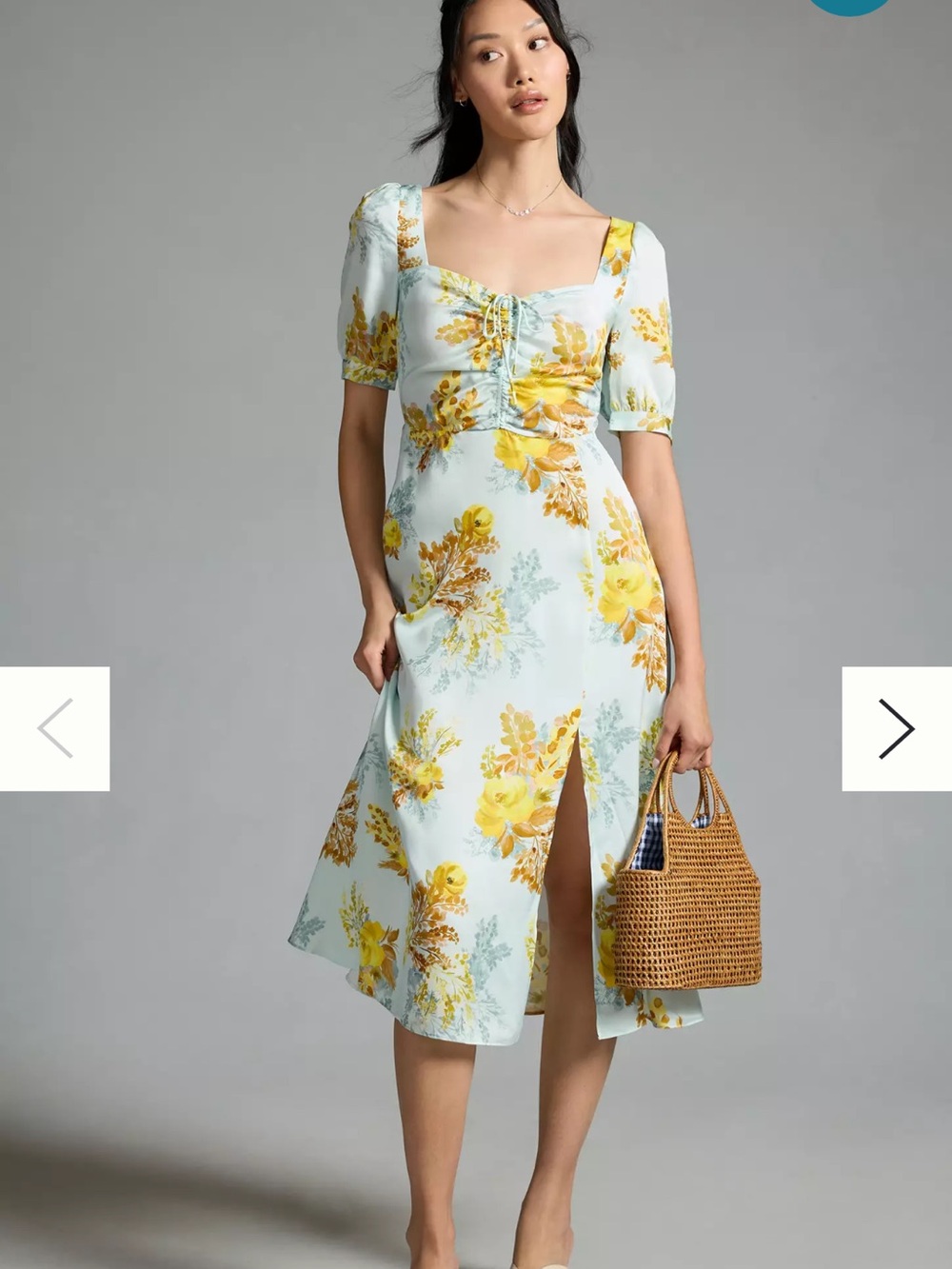 Favorite Daughter Sweetheart Floral Midi Dress in Light Blue and Yellow